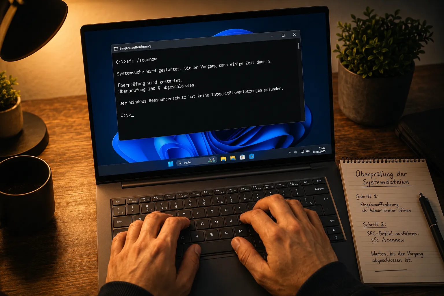 Windows 11 Eingabeaufforderung mit sfc /scannow Befehl zur BSoD-Behebung
