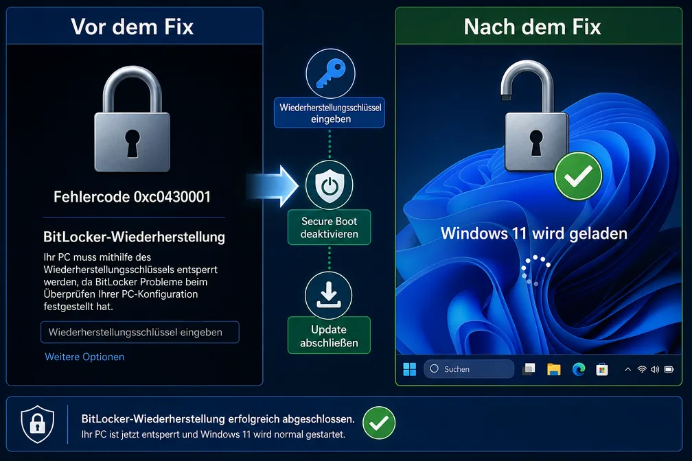 Windows 11 Update KB5094126: Startfehler, Bluescreens und BitLocker-Recovery (Fehlercode 0xc0430001)