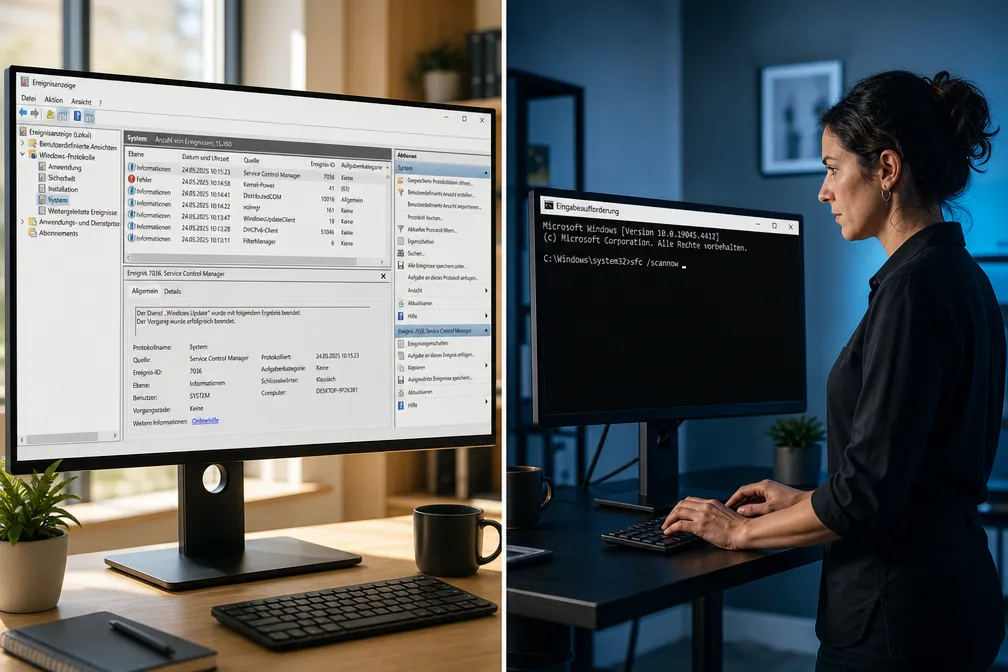Windows Ereignisanzeige mit CMD sfc /scannow Befehl auf Monitor