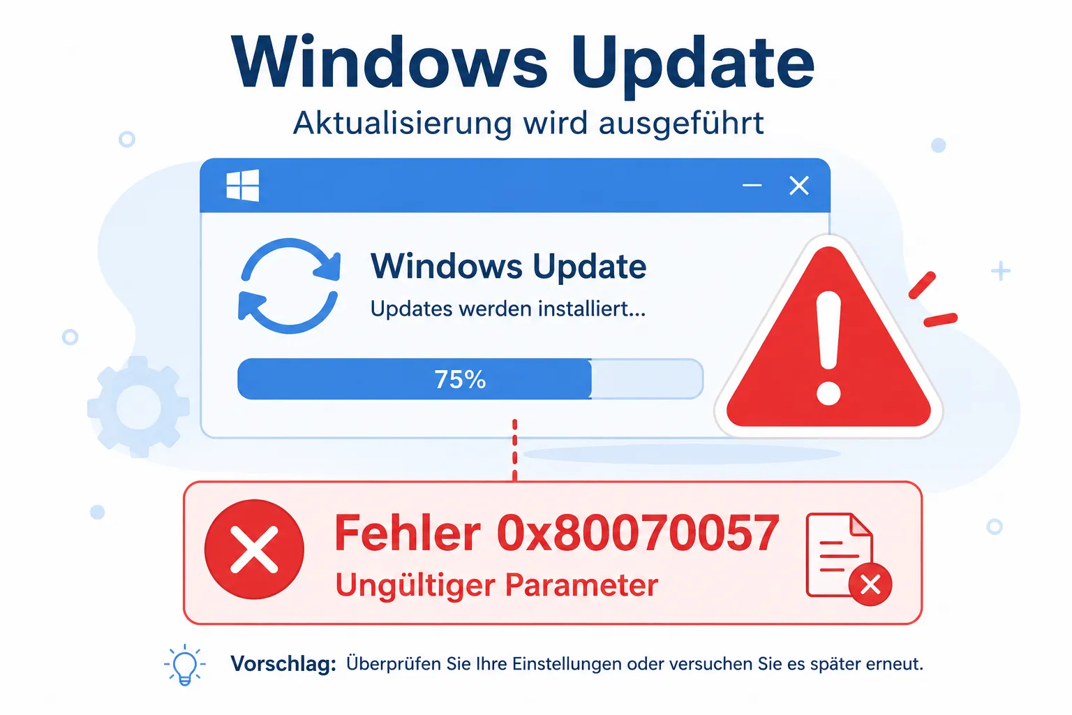 Windows Update Fehler 0x80070057, Fehlerdiagramm mit ungültigem Parameter