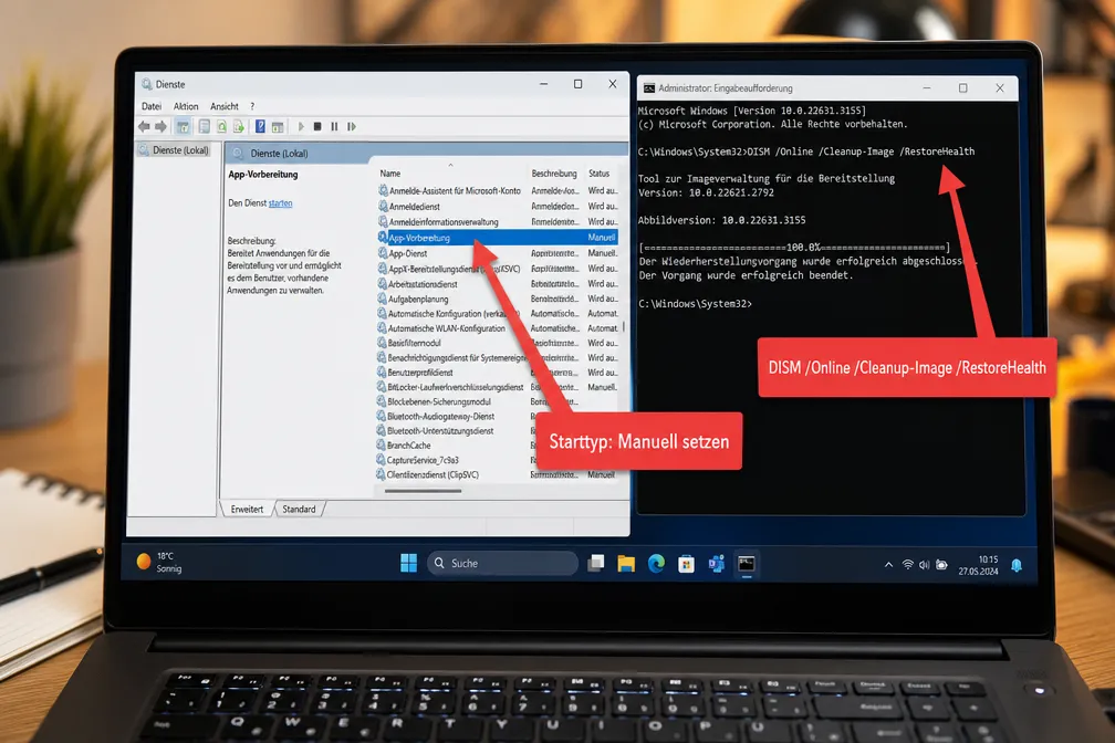App-Readiness-Dienst in services.msc für Windows Update-Fehler 0x800f0922 aktivieren