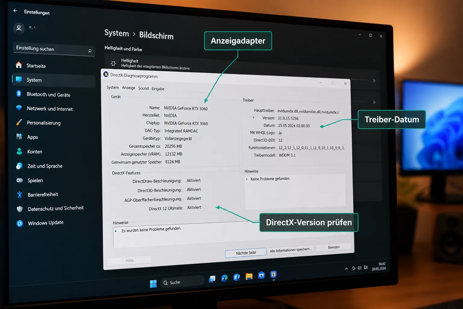 DirectX Diagnose Tool dxdiag unter Windows 11, Treiber und DirectX-Version prüfen