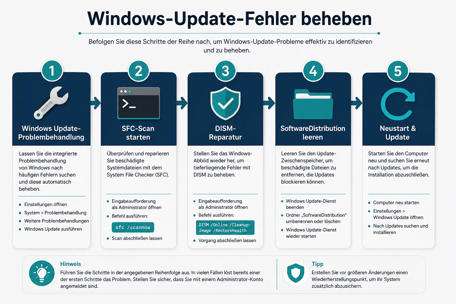Schritt-für-Schritt-Anleitung Windows Update-Fehler beheben Ablaufdiagramm