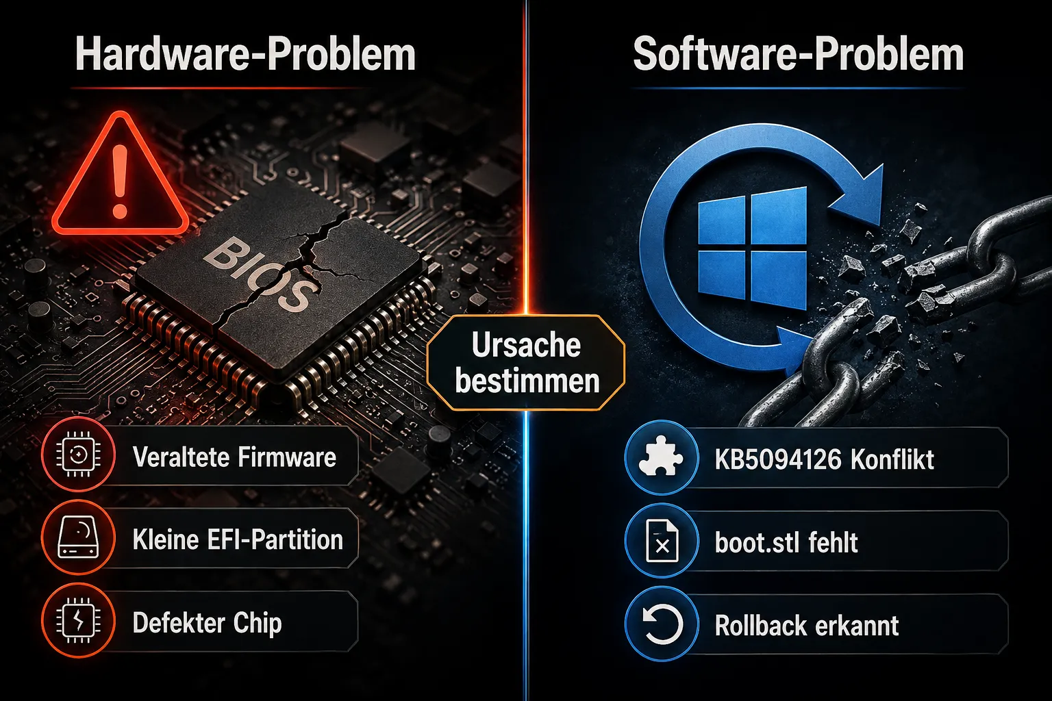 Vergleich Hardware- vs Software-Ursache bei Secure Boot Fehler 0xc0430001