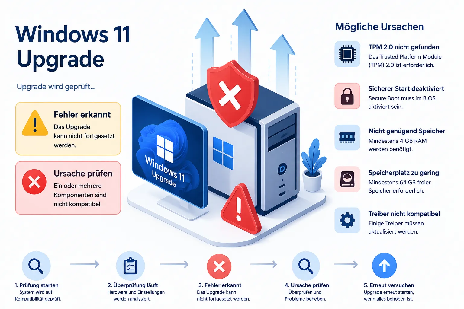 Windows 11 Upgrade Fehler, Ursachen erkennen und beheben