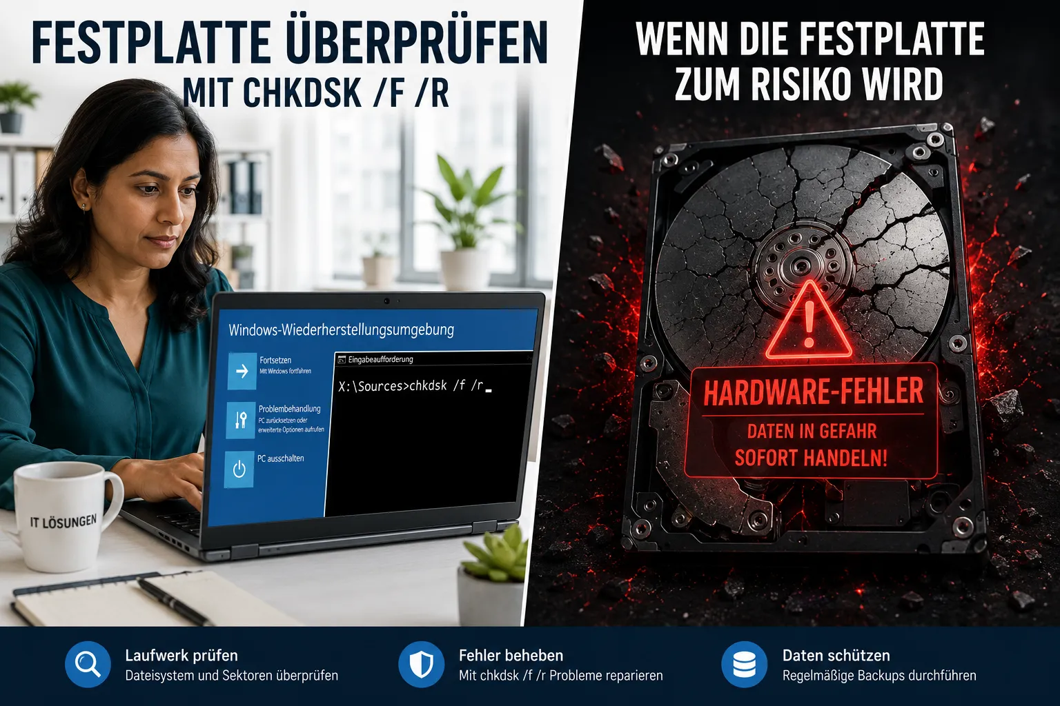 Windows Recovery Environment CMD mit chkdsk und bootrec Befehlen