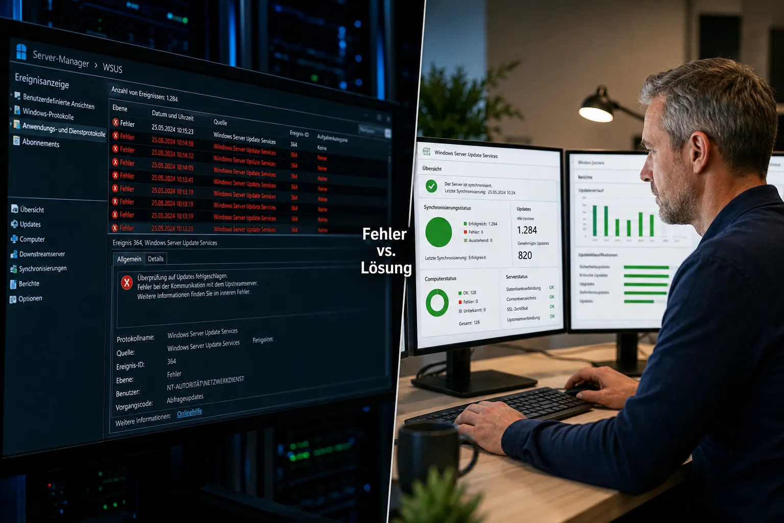 WSUS-Client meldet sich nicht zurück, Fehlerdiagnose am Server-Terminal und Admin-Arbeitsplatz